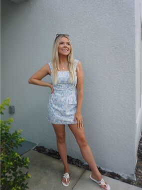 Light Blue Floral Square-Neck Romper